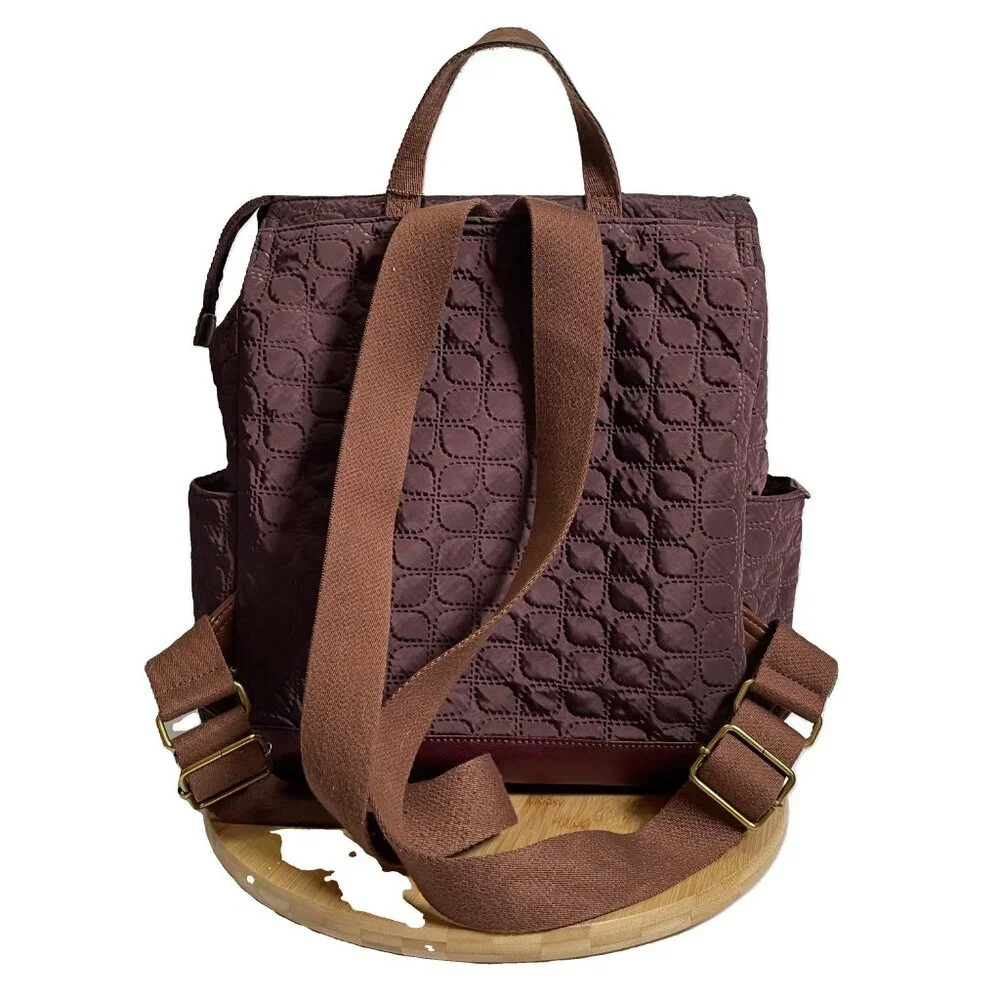 Fossil Maroon Purple Jenna Quilting Backpack Side Pockets Zip Pocket Adjustable